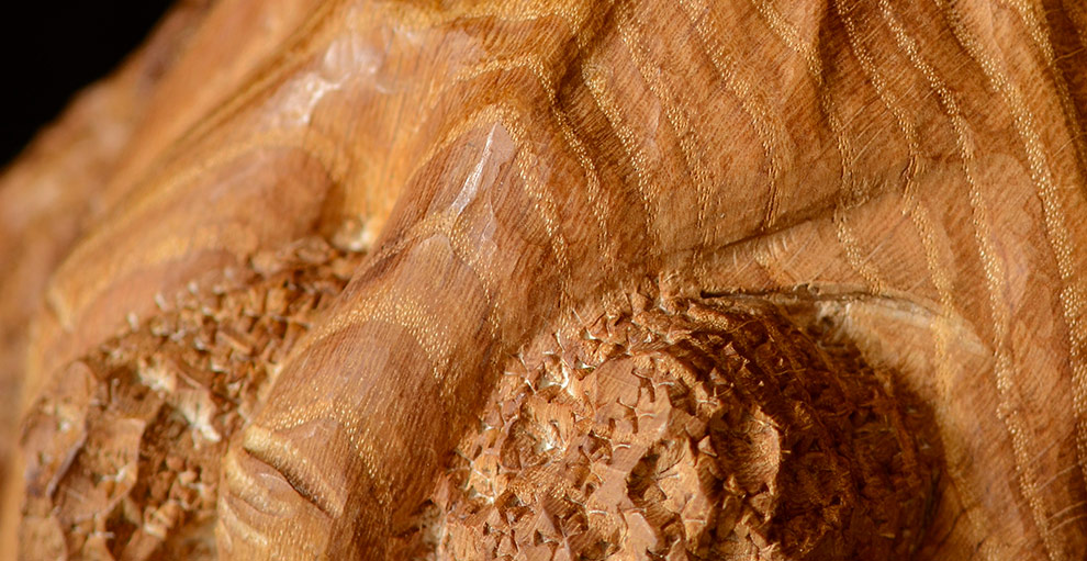 Détail d'une oeuvre d'art sculptée sur bois