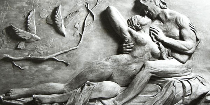 sculpture bas-relief couple noir et blanc