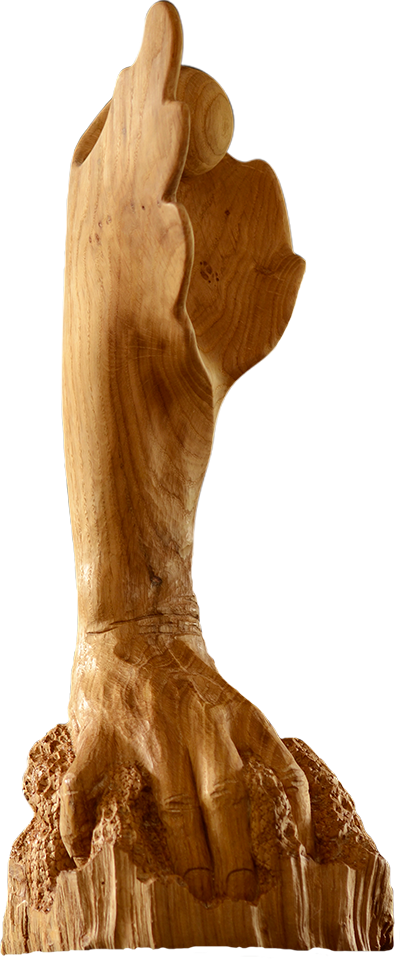 Sculpture main et avant bras en bois