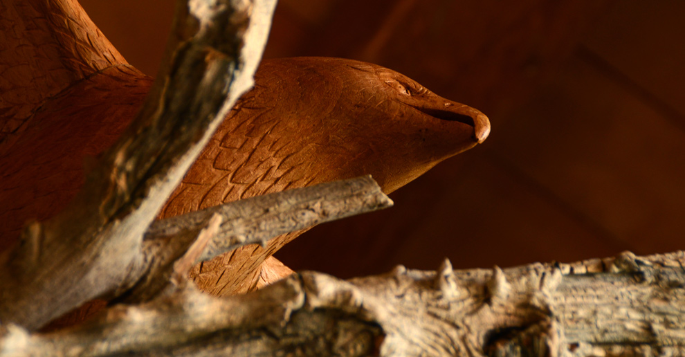 Aigle sculpté, détails plumes